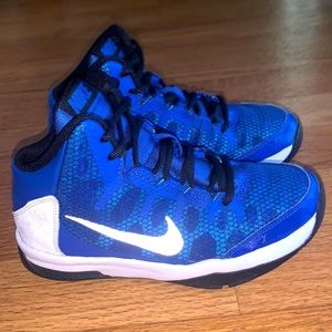 NIKE Boys Air Without A Doubt Blue Basketball Hi-Top Sneakers